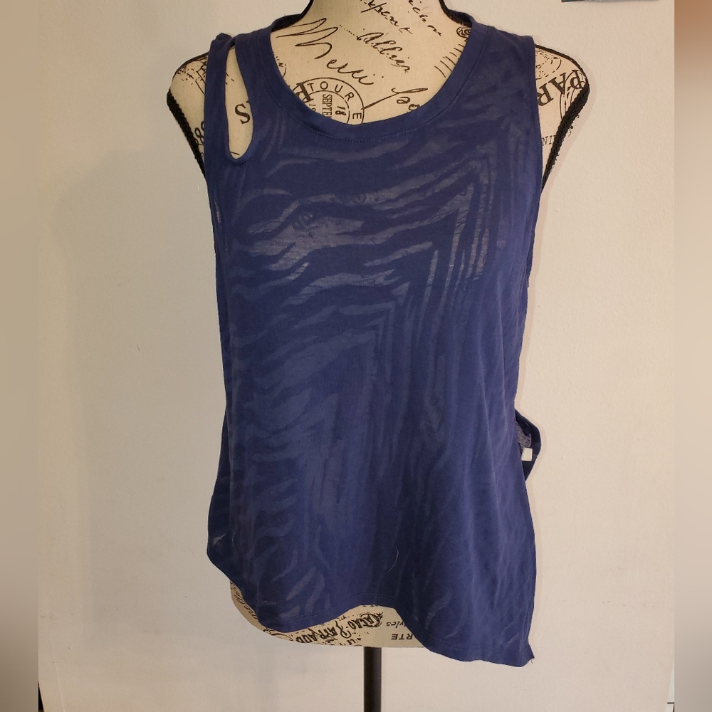 Joy Lab Athletic Tank Top Asymmetrical Blue Zebra Size Small